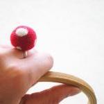 Red Polka Dot Ring - Needle Felted Red..