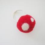 Red Polka Dot Ring - Needle Felted Red..