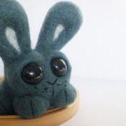 Sage The Bunny - Needle Felted Green/Blue Rabbit Sculpture