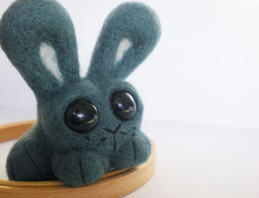 Sage The Bunny - Needle Felted Green/blue Rabbit Sculpture