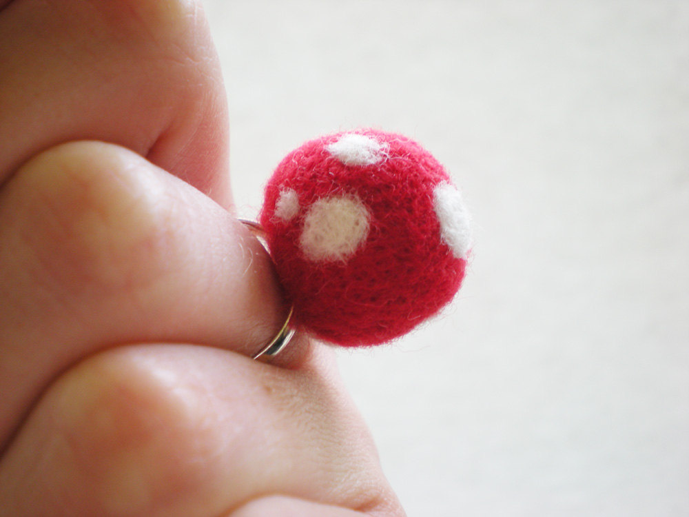 Red Polka Dot Ring - Needle Felted Red & White