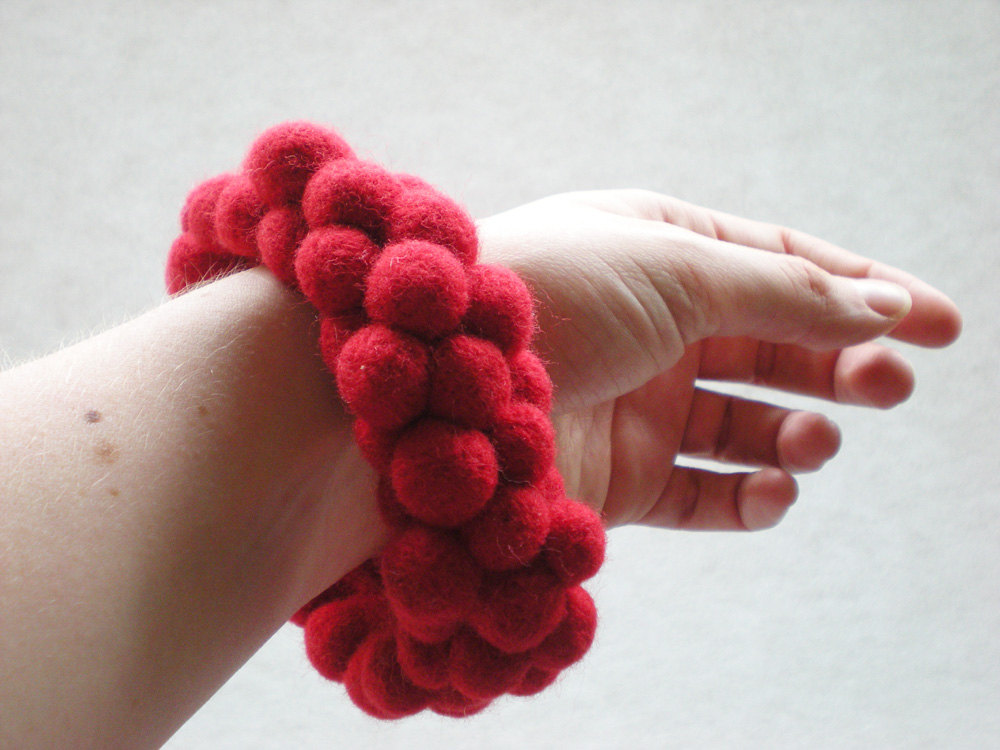 Needle Felted Ball Bangle - Red