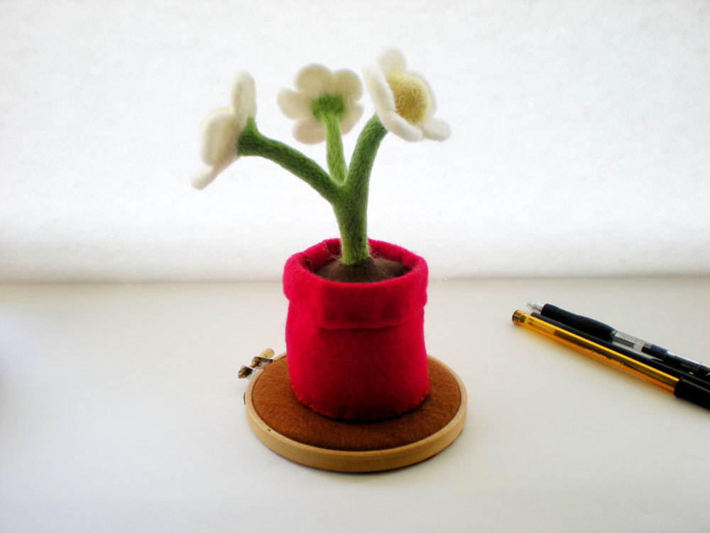Felt Flower Sculpture - Needle Felted Desk Ornament