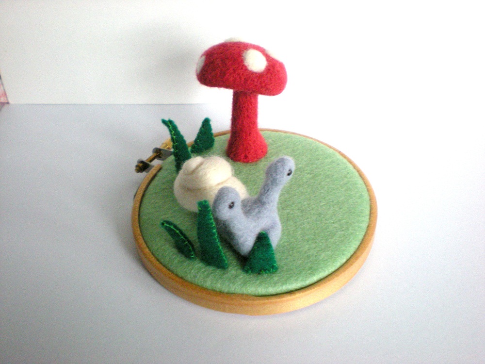 The Snail And The Toadstool - Needle Felted Woodland Sculpture